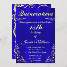 Elegante Blaue und Goldtypografie Quinceañera