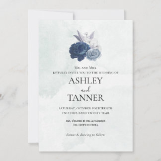 Elegante blaue und graue florale Hochzeitseinladun Einladung