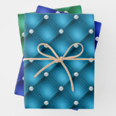 Elegante blaue und grüne Diamant gepolsterte Muste Geschenkpapier Set (Beispiel)