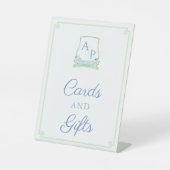 Elegante blaue und grüne Hochzeitskarten und Gesch Sockelschild (Vorderseite)