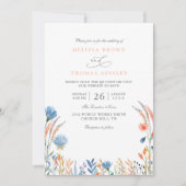 Elegante blaue und orange wilde Blumen QR-Code-Hoc Einladung (Vorderseite)