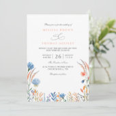 Elegante blaue und orange wilde Blumen QR-Code-Hoc Einladung (Stehend Vorderseite)