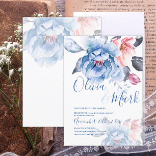 Elegante blaue und rosafarbene Wasserfarben-Blumen Einladung
