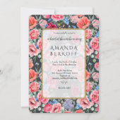 Elegante blaue und rote Blumen Brautparty  Einladung (Vorderseite)