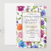 Elegante blaue und rote Blumen Brautparty  Einladung (Vorne/Hinten)