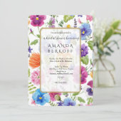 Elegante blaue und rote Blumen Brautparty  Einladung (Stehend Vorderseite)
