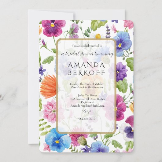 Elegante blaue und rote Blumen Brautparty  Einladung (Vorderseite)