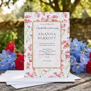 Elegante blaue und rote Blumen Brautparty  Einladung
