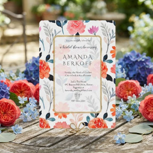 Elegante blaue und rote Blumen Brautparty  Einladung