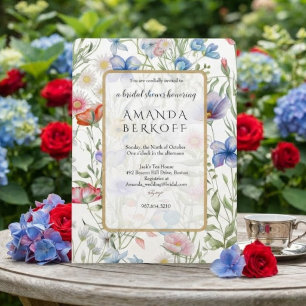 Elegante blaue und rote Blumen Brautparty  Einladung