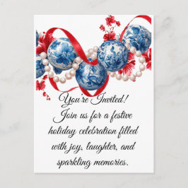 Elegante blaue und rote Feiertagseinladung Postkarte