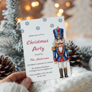 Elegante Blaue und Rote Nussknacker-Weihnachtsfeie Einladung