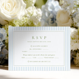 Elegante Blaue und Salbei-gestreifte Hochzeit RSVP Karte