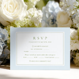 Elegante Blaue und Salbei-Hochzeit RSVP Karte