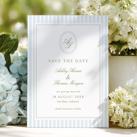 Elegante Blaue und Salbei-Hochzeit  Save The Date