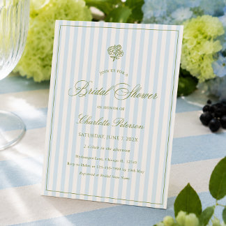 Elegante blaue und salbeigrün gestreifte Brautpart Einladung