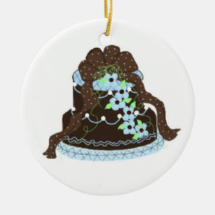 Elegante Blaue und Schokoladen-Torte Keramik Ornament