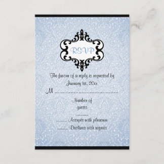 Elegante blaue und schwarze chic Damast-RSVP-Karte RSVP Karte