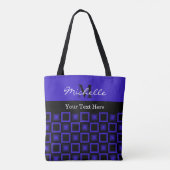 Elegante blaue und schwarze Monogramm-Quadrate Tasche (Rückseite)