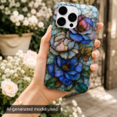 Elegante blaue und violette Glasblumen iPhone Hülle