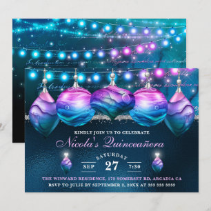 Elegante blaue und violette Meerjungfrau-Baubles Q Einladung
