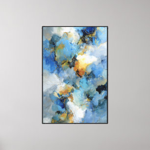 Elegante blaue und weiße abstrakte Wandkunst Leinwanddruck