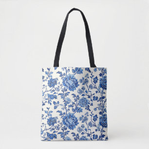 Elegante blaue und weiße Blumen-Tasche Tasche