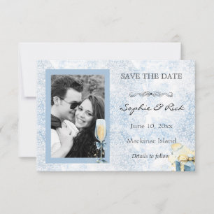 Elegante blaue und weiße Champagner-Save-the-Date- Save The Date