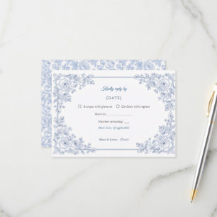 Elegante blaue und weiße Chinoiserie-Blumenhochzei RSVP Karte