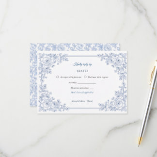 Elegante blaue und weiße Chinoiserie-Blumenhochzei RSVP Karte