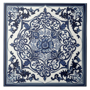 Elegante blaue und weiße Fliese, Rose, chinesische Fliese
