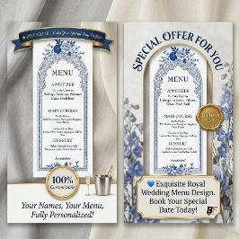 Elegante Blaue und Weiße Florale Bogenhochzeit  Werbekarte