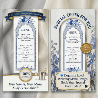 Elegante Blaue und Weiße Florale Bogenhochzeit Werbekarte