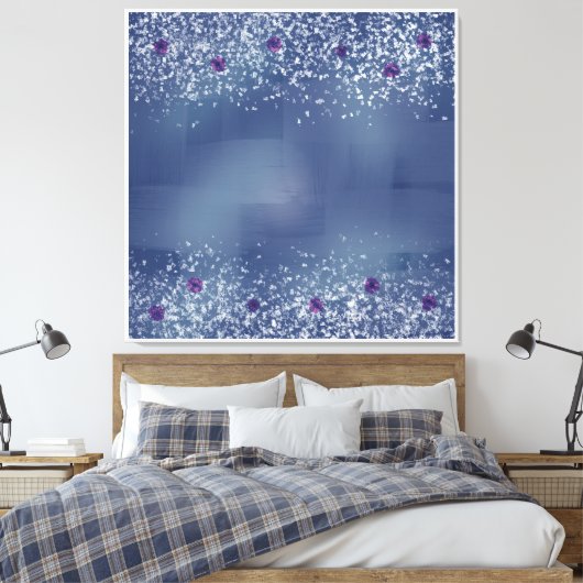 Elegante blaue und weiße gesteppte Canvas Print Leinwanddruck (Insitu (Schlafzimmer))