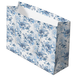Elegante blaue und weiße gravierte Pfingstrosen Große Geschenktüte