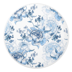 Elegante blaue und weiße gravierte Pfingstrosen Keramikknauf