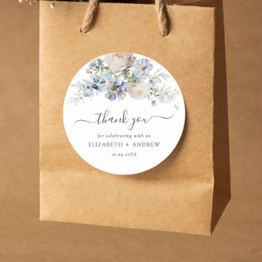 Elegante blaue und weiße Hochzeit Runder Aufkleber