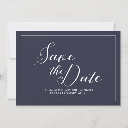 Elegante blaue und weiße Hochzeit Save The Date (Vorderseite)