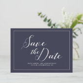 Elegante blaue und weiße Hochzeit Save The Date (Stehend Vorderseite)