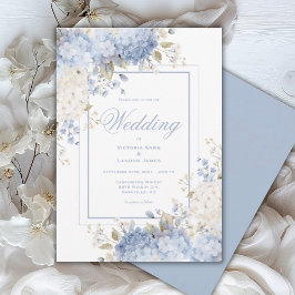 Elegante blaue und weiße Hortensien-Hochzeitseinla Einladung