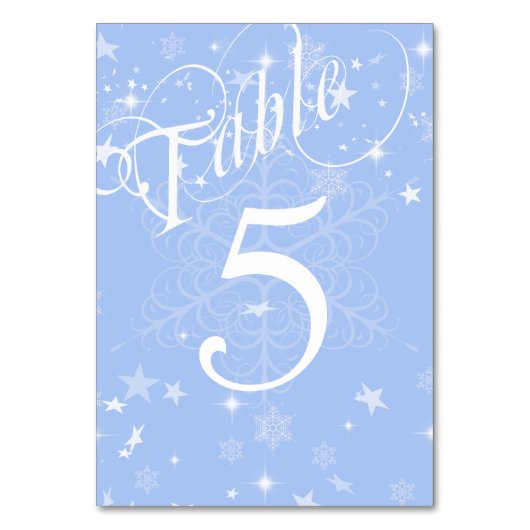 Elegante blaue und weiße Schneeflocken nummeriert Tischnummer (Vorderseite)