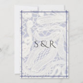 Elegante blaue und weiße Spitzen mit Rings - Einladung (Rückseite)