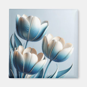 Elegante blaue und weiße Tulpen Magnet