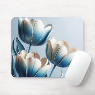Elegante blaue und weiße Tulpen Mousepad