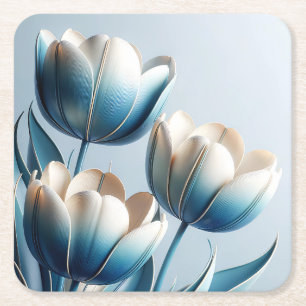 Elegante blaue und weiße Tulpen Rechteckiger Pappuntersetzer