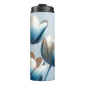 Elegante blaue und weiße Tulpen Thermosbecher (Vorderseite)