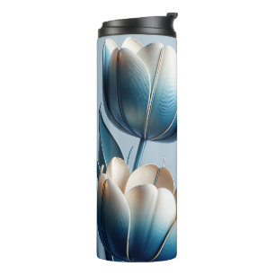 Elegante blaue und weiße Tulpen Thermosbecher