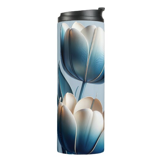 Elegante blaue und weiße Tulpen Thermosbecher (Nach links gedreht)