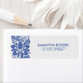 Elegante blaue und weiße Vintage Blumenspitze (Insitu)