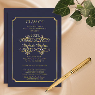 Elegante Blaue Universitäts-Abschlussfeier Gold Folieneinladung